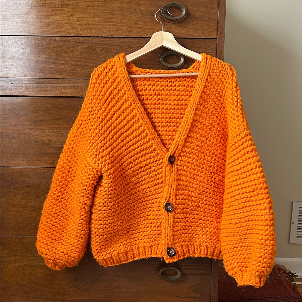 Chunky Orange Hand Knit Cardigan